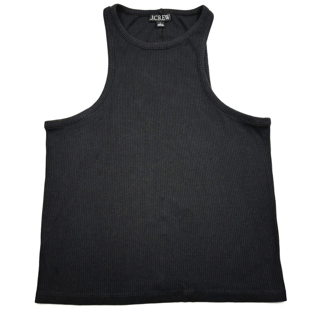 JCrew Tank Top Womens Large Black High Neck Ribbed Cutaway Racerback ReImagined